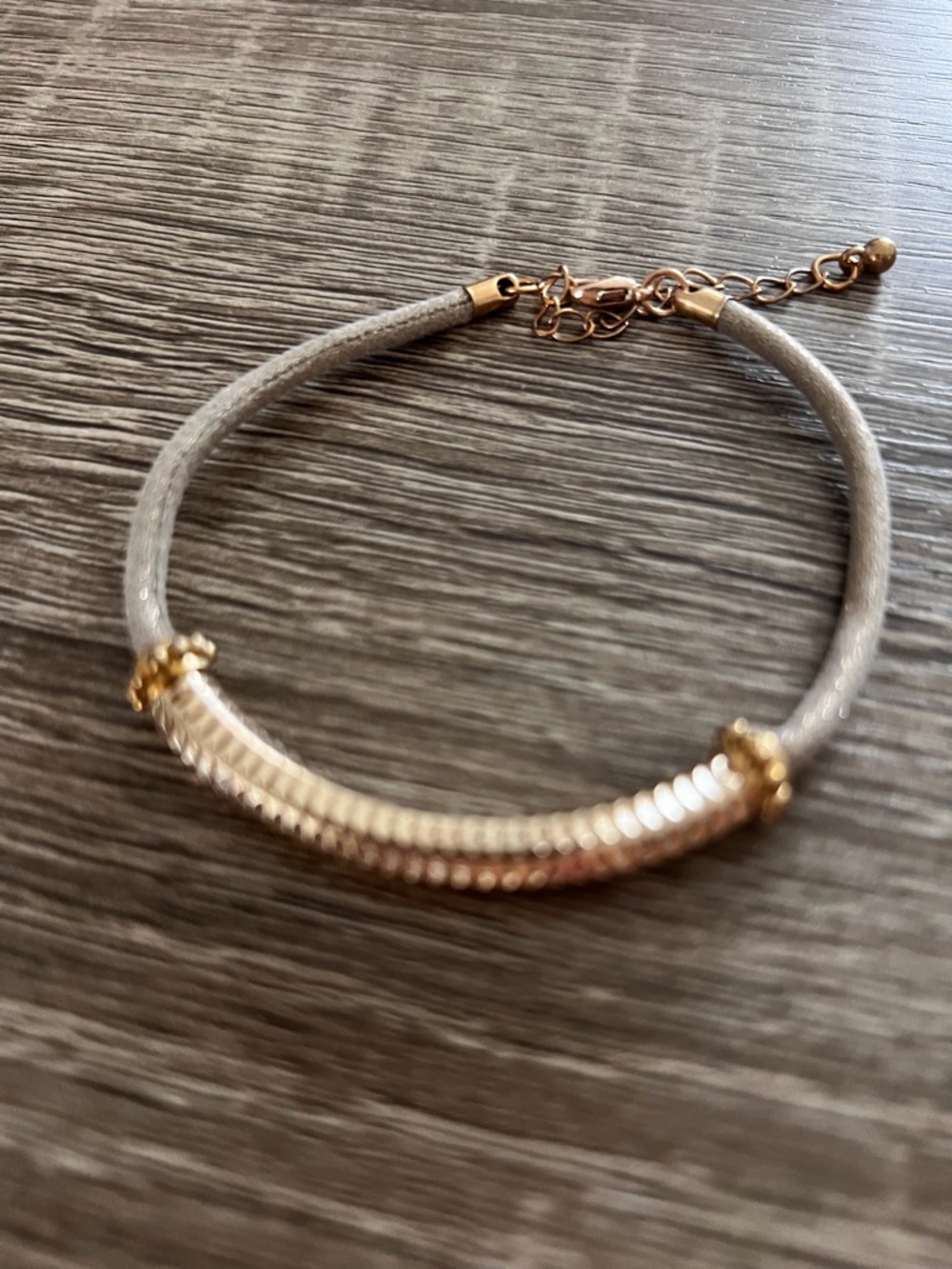 Gold-Tone Bar & Gray Cord Bracelet